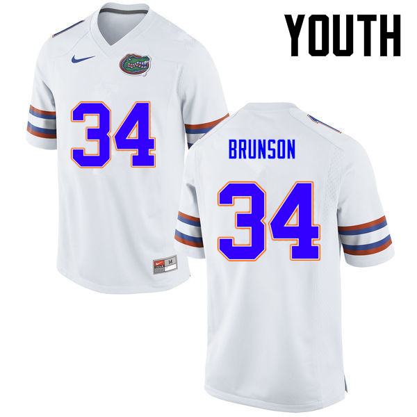 Youth Florida Gators #34 Lacedrick Brunson College Football Jerseys-White